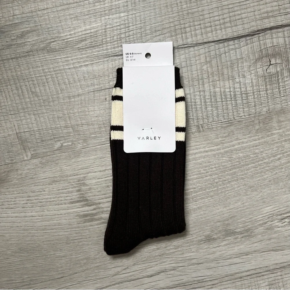 NEW VARLEY Coffee Bean Malissa Plush Wide Rib Sock BrownOff White Cashmere